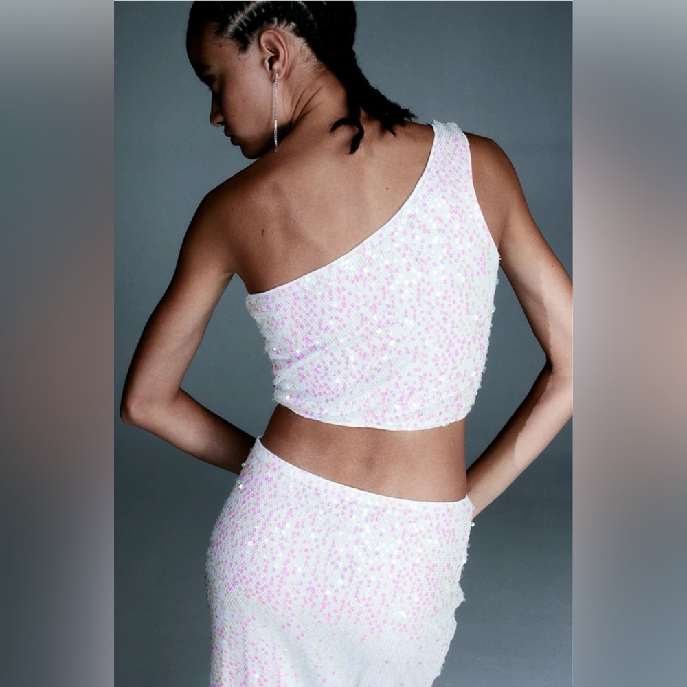 H&M Sequined One Shoulder Net Top & Sequined Net … - image 3